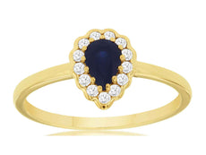.66CT DIAMOND & AAA SAPPHIRE 14K YELLOW GOLD PEAR SHAPE & ROUND HALO FLORAL RING