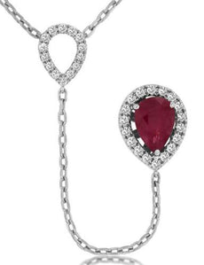 .95CT DIAMOND & AAA RUBY 14KT WHITE GOLD PEAR SHAPE & ROUND TEAR DROP NECKLACE