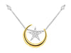 ESTATE .16CT DIAMOND 14KT WHITE GOLD 3D STAR & MOON LOVE FLOATING PENDANT