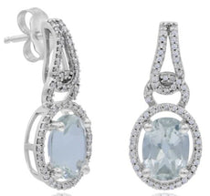 2.46CT DIAMOND & AAA GREEN AMETHYST 14KT WHITE GOLD DOUBLE HALO FLORAL EARRINGS