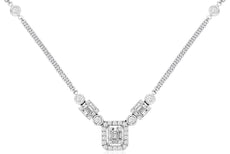 .95CT DIAMOND 14KT WHITE GOLD 3D CLUSTER SQUARE HALO BY THE YARD LOVE NECKLACE