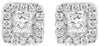 .98CT DIAMOND 14KT WHITE GOLD PRINCESS & ROUND SQUARE HALO CLASSIC STUD EARRINGS