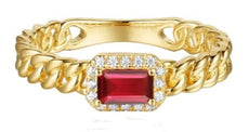 .39CT DIAMOND & AAA RUBY 14KT YELLOW GOLD EMERALD CUT & ROUND FLEXIBLE FUN RING