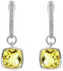 2.47CT DIAMOND & AAA LEMON QUARTZ 14K WHITE GOLD 3D CUSHION & ROUND FUN EARRINGS