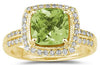 2.81CT DIAMOND & AAA PERIDOT 14KT YELLOW GOLD CUSHION & SQUARE FILIGREE FUN RING