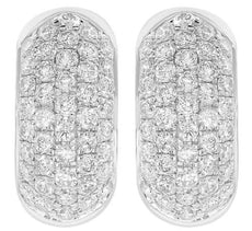 ESTATE 1.23CT DIAMOND 14KT WHITE GOLD 3D CLASSIC ROUND PAVE OVAL STUD EARRINGS