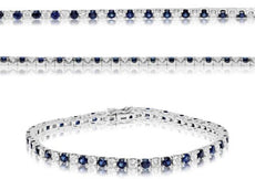 5.50CT DIAMOND & AAA SAPPHIRE 14KT WHITE GOLD 3D ROUND ETERNITY TENNIS BRACELET