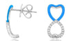 .19CT DIAMOND & BLUE ENAMEL 14KT WHITE GOLD DOUBLE HEART LOVE HANGING EARRINGS