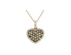 .39CT WHITE & MOCHA DIAMOND 14KT WHITE ROSE & BLACK GOLD PAVE HALO HEART PENDANT