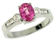 1.35CT DIAMOND & AAA PINK SAPPHIRE 14KT WHITE GOLD OVAL & ROUND ENGAGEMENT RING
