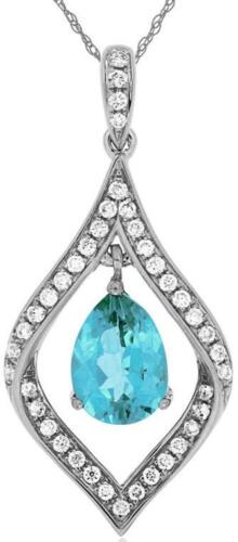 .82CT DIAMOND & AAA AQUAMARINE 14KT WHITE GOLD PEAR SHAPE & ROUND LEAF PENDANT