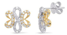 .66CT DIAMOND 14K 2 TONE GOLD CLASSIC DOUBLE HEART INFINITY FLOWER STUD EARRINGS