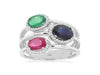 WIDE 2.20CT DIAMOND & AAA MULTI GEM 14KT WHITE GOLD OVAL & ROUND 3 ROW HALO RING