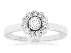 0.26CT DIAMOND 14KT WHITE GOLD 3D ROUND FILIGREE MILGRAIN FLOWER ENGAGEMENT RING