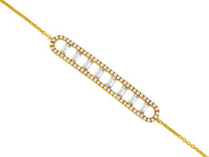 0.37CT DIAMOND 14KT YELLOW GOLD 3D ROUND & BAGUETTE ELONGATED BAR LOVE BRACELET