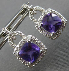 2.02CT DIAMOND & AAA AMETHYST 14KT WHITE GOLD CUSHION & ROUND HANGING EARRINGS