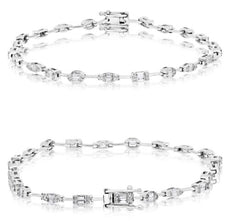 1.25CT DIAMOND 14KT WHITE GOLD ROUND & BAGUETTE MULTI SHAPE MULTI LINK BRACELET