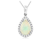 .89CT DIAMOND & AAA OPAL 14KT WHITE GOLD 3D PEAR SHAPE & ROUND FLOATING PENDANT