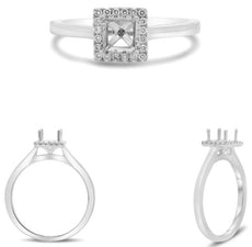 .12CT DIAMOND 14KT WHITE GOLD 3D ROUND CLASSIC SQUARE SEMI MOUNT ENGAGEMENT RING