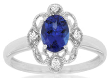 .88CT DIAMOND & AAA TANZANITE 14KT WHITE GOLD OVAL & ROUND MULTI HEART LOVE RING