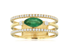 .78CT DIAMOND & AAA EMERALD 14K YELLOW GOLD PAST PRESENT FUTURE ANNIVERSARY RING