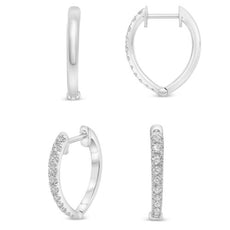 .28CT DIAMOND 14KT WHITE GOLD GRADUATING HEART SHAPE HUGGIE FUN HANGING EARRINGS