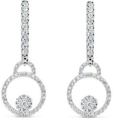 ESTATE .49CT DIAMOND 14KT WHITE GOLD 3D FLOWER CIRCLE OF LIFE HANGING EARRINGS