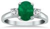 1.80CT DIAMOND & AAA EMERALD 14K WHITE GOLD OVAL & ROUND 3 STONE ENGAGEMENT RING