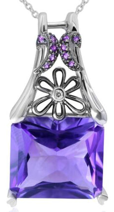 16.54CT DIAMOND & AAA PINK SAPPHIRE & AMETHYST 18K WHITE GOLD FLOATING PENDANT