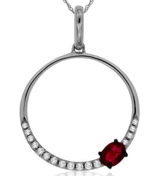 .29CT DIAMOND & AAA RUBY 14KT WHITE GOLD 3D OVAL & ROUND FUN FLOATING PENDANT