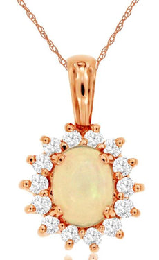 .80CT DIAMOND & AAA OPAL 14KT ROSE GOLD OVAL & ROUND FLOWER FUN FLOATING PENDANT