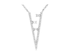 ESTATE .18CT DIAMOND 14KT WHITE GOLD 3D ROUND & BAGUETTE V SHAPE FUN NECKLACE