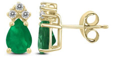 .54CT DIAMOND & AAA EMERALD 14KT YELLOW GOLD PEAR SHAPE & ROUND CLASSIC EARRINGS