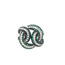 2.18CT DIAMOND & AAA EMERALD 18KT WHITE GOLD 3D MULTI CIRCULAR INFINITY FUN RING