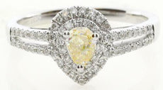.93CT WHITE & FANCY YELLOW DIAMOND 18KT WHITE GOLD 3D PEAR SHAPE ENGAGEMENT RING