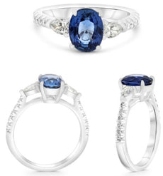 2.73CT DIAMOND & AAA SAPPHIRE PLATINUM ROUND PEAR SHAPE & OVAL ENGAGEMENT RING