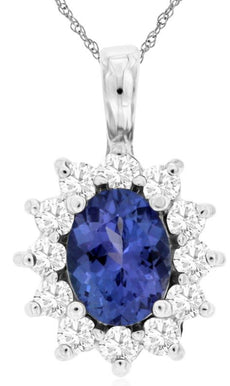 1.93CT DIAMOND & AAA TANZANITE 14KT WHITE GOLD 3D OVAL & ROUND FLOATING PENDANT
