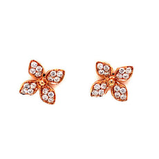 ESTATE .44CT DIAMOND 18KT YELLOW GOLD 3D CLASSIC MULTI LEAF FLOWER STUD EARRINGS