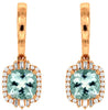 2.99CT DIAMOND & AAA AQUAMARINE 14K ROSE GOLD 3D CUSHION SQUARE HANGING EARRINGS