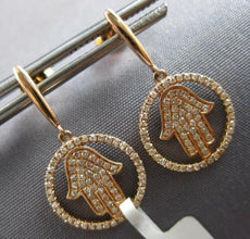 .36CT DIAMOND 14KT ROSE GOLD 3D LUCKY CHAMSA HAMSA CIRCULAR FUN HANGING EARRINGS