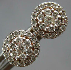 ESTATE .50CT DIAMOND 14KT WHITE & ROSE GOLD 3D CLUSTER FLOWER HALO STUD EARRINGS