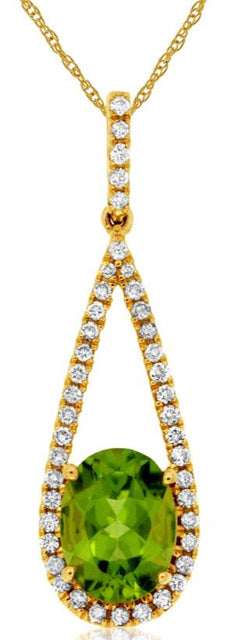 1.48CT DIAMOND & AAA PERIDOT 14KT YELLOW GOLD 3D OVAL & ROUND FLOATING PENDANT