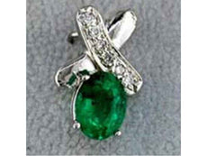 1.27CT DIAMOND & AAA EMERALD 14K WHITE GOLD OVAL & ROUND X LOVE FLOATING PENDANT