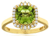 Estate 2.26Ct Diamond & AAA Peridot 14Kt Yellow Gold Cushion Round & Baguette Love Ring