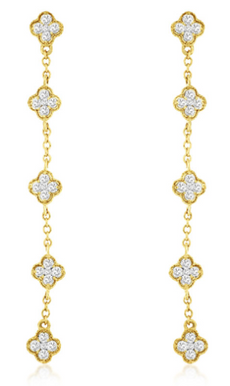 .50CT DIAMOND 14KT YELLOW GOLD MULTI FLOWER CLOVER BY THE YARD HANGING EARRINGS