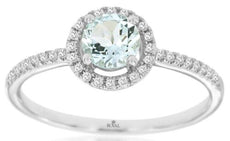 .59CT DIAMOND & AAA AQUAMARINE 14K WHITE GOLD 3D ROUND HALO FRIENDSHIP LOVE RING