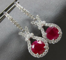 LARGE 4.81CT DIAMOND & AAA RUBY 18KT WHITE GOLD ROUND LOVE KNOT HANGING EARRINGS