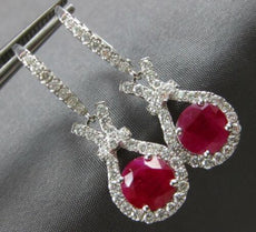 LARGE 4.81CT DIAMOND & AAA RUBY 18KT WHITE GOLD ROUND LOVE KNOT HANGING EARRINGS
