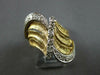 LARGE .49CT DIAMOND 14KT WHITE & YELLOW GOLD 3D MULTI ROW DOUBLE WAVE BAR RING