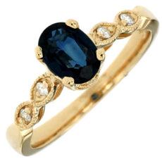 1.08CT DIAMOND & AAA SAPPHIRE 14KT YELLOW GOLD 3D OVAL & ROUND 5 STONE LOVE RING
